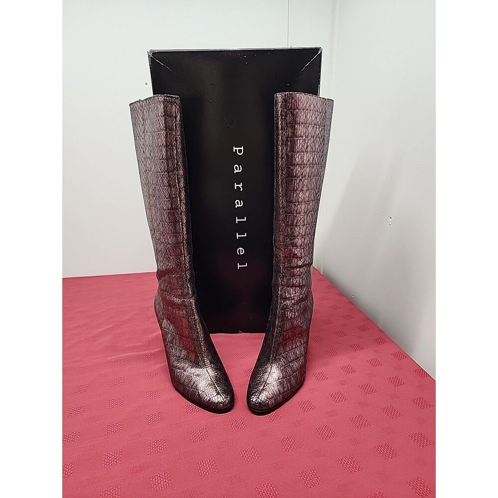 Parallel Metallic Faux Snake Skin Boots Womens Size 9 Reptilian Sleek In Box